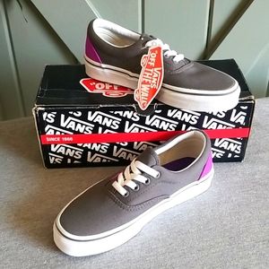 Van's pewter/neon purple gray heel pop woman's 5